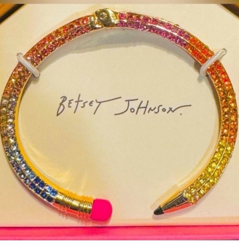 Betsey Johnson Multicolor✨️ Crystal Pencil Bangle Bracelet with Pink🩷 Eraser✨️